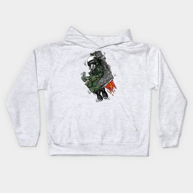 Military Fighter Jet Pilot Ejection Seat Cartoon Illustration Kids Hoodie by hobrath